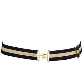 Kastel Denmark Adjustable Striped Belts with Gold Accents | Athletic Belts for Equestrian and Golf (Black/Beige, S/M)
