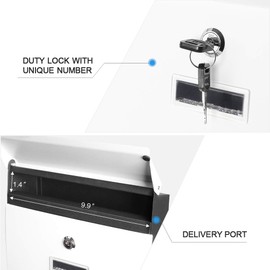 Locking Mailbox Wall Mounted,Security Metal Mailbox Drop Box, Mail Boxes with Combination Lock,Modern Large Capacity,Steel Cover Metal Postbox for House Home Outside, White,15 3/5" x 10 3/5" x 3 1/2"