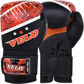 VELO Boxing Gloves Leather Muay Thai Training Punching Bag Mitts Fighting Glove for Punch Focus Pad (Black-Orange, 12oz)