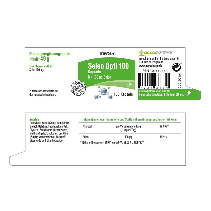 Selenium Opti 100 Capsules, High Dose Monopreparation with 100 μg