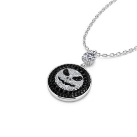 Jeulia Pumpkin King Sterling Silver Necklace Skull Design Jack Skeleton Black Crystal Infinity Heart Pendant Valentine Birthday Christmas Gifts for Women Bride with Gift Box