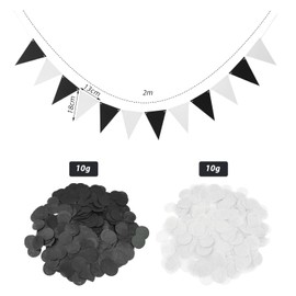 1 Piece Black and White Pennant and 20G Confetti Party Supplies Party Decorations Party Background Decoration Banner Confetti Sequins Creative Party Decoration
