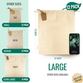 LEAFICO Cotton Produce Bags - Large 10x12 Inch - 12 Pcs Multipurpose Eco Cloth Bags - Muslin Bags with Drawstring - Canvas Bags - Vegetable and Bread Bags - Fabric Sachet Bags - Linen Bag