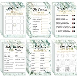 Kosiz 302 Pcs Greenery Eucalyptus Baby Shower Games 6 Games Activities Include Baby Shower Bingo, Word Scramble, Word Search, Baby Predictions and Advice, The Price is Right, Guess Who