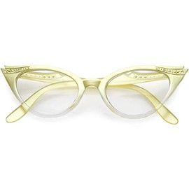 Women's Retro Rhinestone Embellished Clear Lens Cat Eye Glasses 51mm (Yellow/Clear)