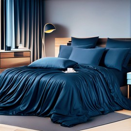 Boqingzhu Bamboo Bed Linen 135 x 200 cm Petrol Blue Plain Single Bed Luxury Lyocell Silk Bed Linen Set Duvet Cover with Zip and Pillowcase 80 x 80 cm