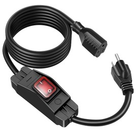 Outdoor Extension Cord with On/Off Waterproof Switch, 15A 125V Grounded 3-Prong Plug, Heavy Duty 1875W Short Outdoor Extension Cord for Lights,Black 14/3 SJTW Switch Cord,Outdoor Light Control(10FT