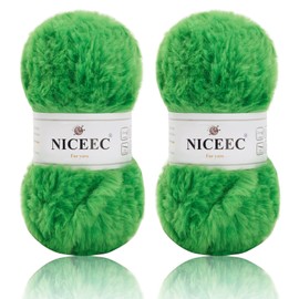 NICEEC 2 Skeins Super Soft Fur Yarn Chunky Fluffy Faux Fur Yarn Eyelash Yarn for Crochet Knit-Total Length 2×32m(2×35yds,50g×2)-Spring Green