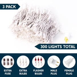 Joiedomi Clear Christmas Lights Outdoor, 300(3x100) Christmas Tree Lights Indoor Warm White, 64.5FT White Wire String Lights, Xmas Lights Decorations for Holiday Event Wedding Party Decor