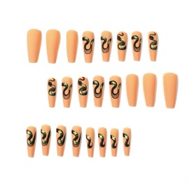 Hkanlre Nude Press on Snake Nails Long Fake Nails Tips Full Cover Coffin False Ballerina Nails for Women and Girls 24PCS