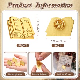 Liliaafar 20 Sets Book Lover Pins Bulk Metal Lapel Bookish Brooches Gifts with Retro Cards Bags for Women Teacher Student