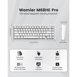 M68HE Pro 65% Hall Effect Mechanical Gaming Keyboard,Hot Swappable Magnetic Switches,Rapid Trigger, 8000Hz Polling Rate,RGB Backlit,Side Printed PBT Keycaps Wired Keyboard for Win/Mac
