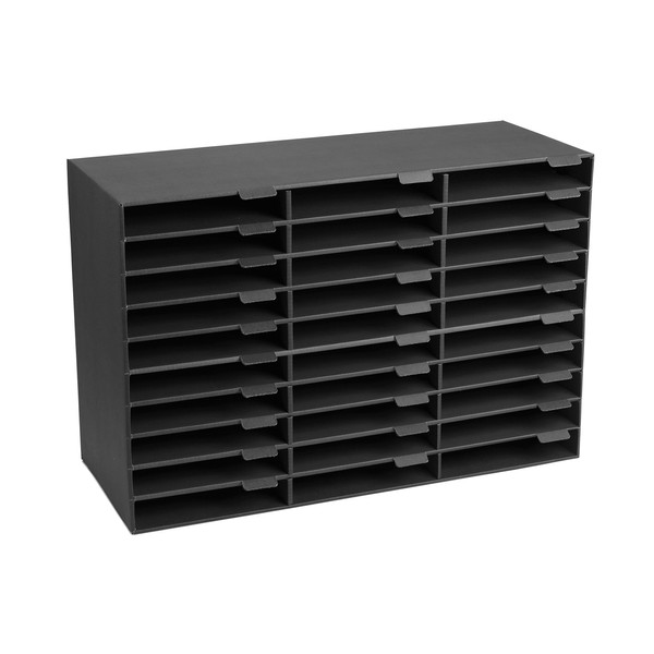 AdirOffice Cardboard Paper Organizer - Classroom Mailbox, Literature Organizers, Office Sorter Mailboxes, Construction Papers Storage with Slots, Compartment Shelf Holder (30 Slot, Black)