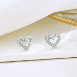 Hmzidz Brilliant Heart Earrings for Women Girls, Hypoallergenic 925 Sterling Silver Stud Earrings, Small Earrings with Zirconia, Earrings Women Plugs, Beautiful Fashion Jewellery Earrings for