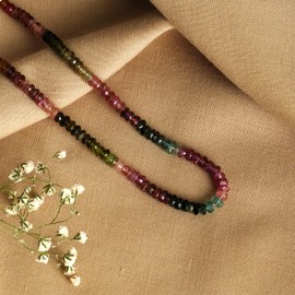 Tibetan Silver Natural Multicoloured Tourmaline Gemstone 18 Inch Beach Necklace for Women Fashion Jewellery 925 Sterling Silver Design 5 mm Beads Necklace Handmade by Craftsmen, Metal, Tourmaline