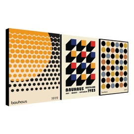 Generic Bauhaus Wall Art - Set of 3 Framed Canvas Prints - A2 (61cm x 41cm) - Ready to Hang
