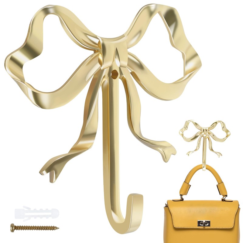 Foribyw, Bow Hook Decorative Bow Hanger Gold Towel Hook Multi-Purpose