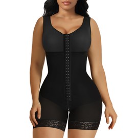 SHAPERX Shapewear for Women Tummy Control Body Shaper Fajas Colombianas Steel Boned Bodysuit Postpartum Butt Lifter (No Padding), UK-SZ7302-Black-3XL