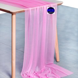 MDS 5 Pack 10ft Chiffon Table Runner 29 x 120 Inches Sheer Wedding Runner Romantic Rustic Table Runner for Wedding Decorations, Birthday Parties, Bridal Shower Party Arch Decor - Bubblegum Pink