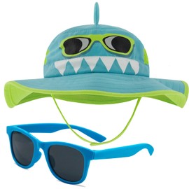 Toddler Sun Hat for Kids UV Protection Beach Bucket Hat for Girls & Boys Fishing Boating with Sunglasses (Shark, 2-5 Years)