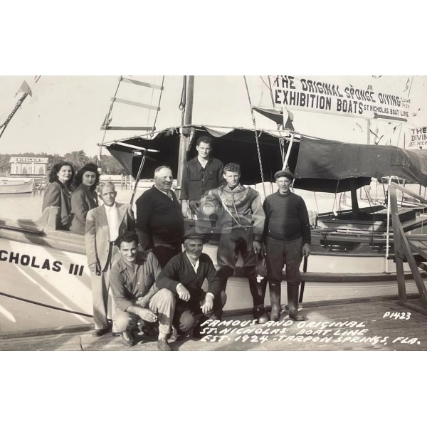 Tarpon Springs FL St. Nicholas Exhibition Boat Scuba RPPC Photo