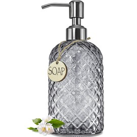 JASAI 18Oz Gray Glass Soap Dispenser with Rust Proof Pump, Refillable Kitchen Soap Dispenser for Dish Soap, Bathroom Soap Dispenser for Dispense Hand soap, Lotion.
