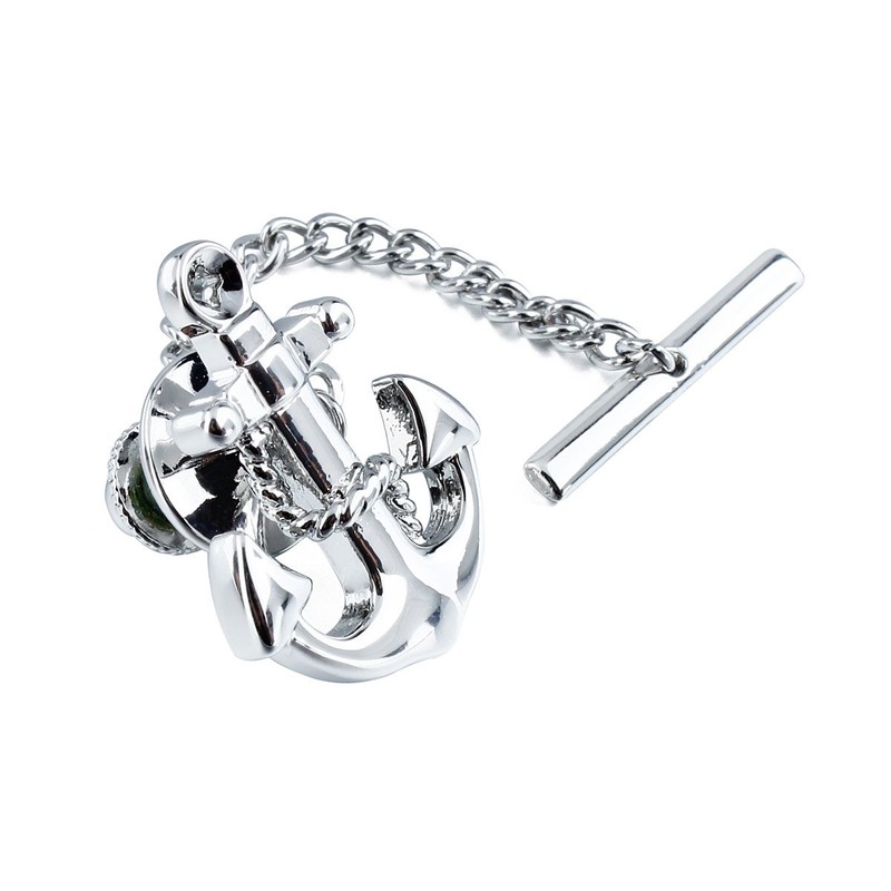 Silver Tone Tie Pin Tie Tack with Chain Partty Accessories