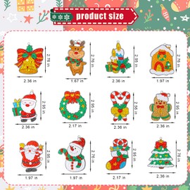 AIEX 12pcs Christmas Diamond Painting Keychains, 5D DIY Diamond Art Kits Rhinestone Painting Crafts Christmas Hanging Ornaments with Santa Snowman Jingle Bell Elk Patterns for Home Decoration