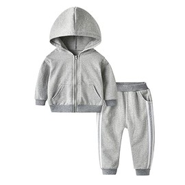 Toddler Baby Boys Girls Tracksuit Outfit Solid Long Sleeve Hoodie Sweatsuit Jacket + Pants 2PCS Coordinates Sports Wear (2-3 Years, 1-Gray)