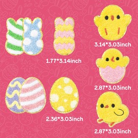 Kirako 9 Pcs Easter Chenille Iron on Patches Colorful Glitter Cute Bunny Rabbit Chick Egg Sew Iron on Repair Embroidered Applique Happy Easter Spring Holiday DIY Crafts Gifts for Clothing Backpack Hat
