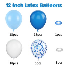 Blue Balloons, 60 pcs 12 inch Blue White Birthday Balloons with Blue Confetti Balloons, Light Blue Party Balloons, White Blue Latex Balloons Party Decorations for Wedding Birthday Baby Shower Party