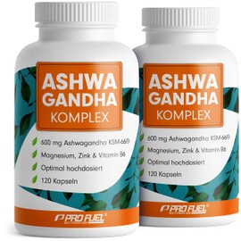 Ashwagandha Kapseln hochdosiert 240x - 600 mg Ashwagandha KSM-66® pro Tag - Ashwagandha Komplex mit Magnesium, Zink & Vitamin B6 - ohne unerwünschte Zusatzstoffe - laborgeprüft - 100% vegan
