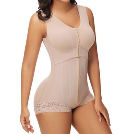 SHAPSHE Fajas Colombianas Moldeadoras Waist Trainer Postpartum Post Liposuction Compression Garment Shapewear with Adjustable Chest with Steel Bones Beige L