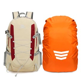 Geila Rucksack 35L Hiking Backpack，Mountaineering Backpack with Rain Cover for Travelling Outdoors Camping Mountaineering Hiking Cycling Climbing(35L-Khaki)