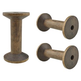 HAHIYO 3.15Inches 3PCs Vintage Coffee Color Wood Spool - Large Unfinished Wooden Thread Spools for Textile Wire Weaving Ribbon Crafts DIY Art Education - Smooth, Rotatable Bobbins