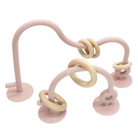 Par de juguetes de silicón con aros de madera y succión. Libres de tóxicos. Para bebés y niños. Regalo para bebé (Rosa)
