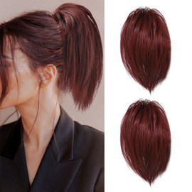 Fulang Hair Pack of 2 Ponytail with Clip Hairpiece with Clip Hairpiece with Elastic Band Large Bun Hairpiece Claws Clip Hairpiece Messy Bun Hairpieces Wavy Natural Synthetic Hair Scrunchie Women