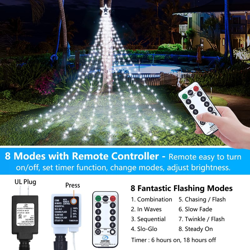 Decute Christmas Decorations Outdoor String Lights 8 Modes and Timer