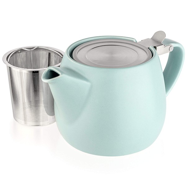 Tealyra - Pluto Porcelain Small Teapot Turquoise - 18.2-ounce (1-2 cups) - Matte Finish - Stainless Steel Lid and Extra-Fine Infuser To Brew Loose Leaf Tea - 540ml