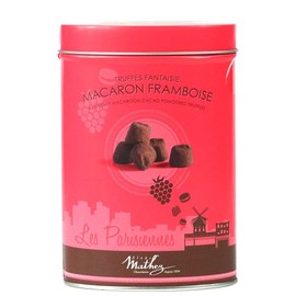 Mathez 'Les Parisiennes', French Chocolate Truffles with Raspberry Macaron Chips, 7.1oz Tin