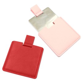 2Pcs Shatterproof Stainless Steel Compact Mirror for Purses, Unbreakable Mirror Travel with PU Leather Case Cover, Handheld Camping Shaving Mirror for Women & Men, Makeup, Gift (Pink & Red)