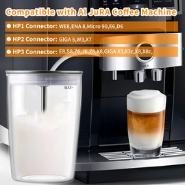 Glass Milk Container for Jura Espresso Coffee Machine Z8,Z6,J6,S8, S80, E8,GIGA X8cG2/X8G2/X3cG2/X3G2/5,X8,X10,WE8,W3,X7,ENA 8,Micro 90,E6,D6,16.9oz jug