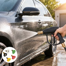 Pressure Washer Gun with 5 Spray Nozzle Tips – M22-14mm Inlet, 1/4" Quick Connect Car Wash & Outdoor Cleaning Gun