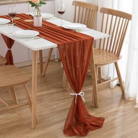 CHUQING Autumn Table Runner, Chiffon Table Runner, 70 x 300 cm, Rust Red Table Decoration, Autumn Table Runner, 3 m Table Runner, Terracotta