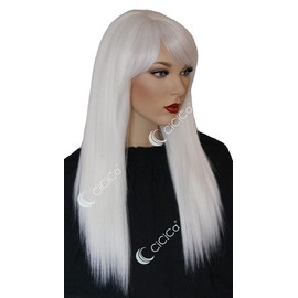 CiCiCa - “Amelia”, Synthetic Full Cap Wig, 24 Inches Long Wig with Swept Bang, Straight Wig, Snow White Wig, Premium Heat Resistant Hair Replacement Wigs for Women Daily Use. (Snow White)