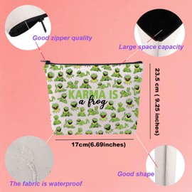 Muppet Cartoon Movie Inspired Makeup Bag Kermit Frog Character Lovers Gift Karma is A Frog Cosmetic Bag WDW Magic Kingdom Gift (KarmaFrogMupS-CA)