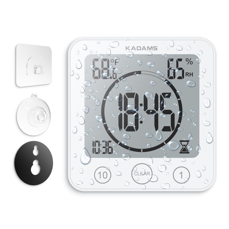 KADAMS Shower Clock Waterproof Bathroom Timer – Digital Wall Clock