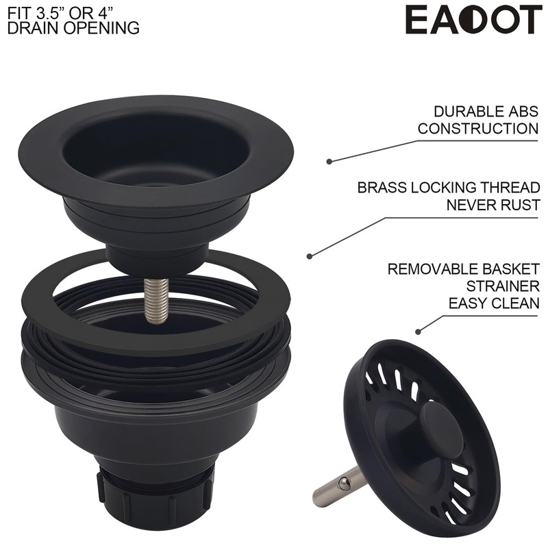 Black Polymer Drain Kitchen Sink Drain Assembly with 2 Removable