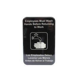 Tablecraft-695654 English/Spanish Employees Must Wash Hands Sign, White on Black, 6" x 9"
