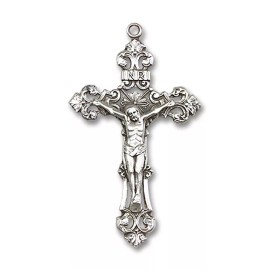 Bliss Sterling Silver Catholic Cross Crucifix Medal Pendant Necklace 24" Chain GiftBox
